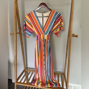 Multicolor Striped V-Neck Maxi Dress